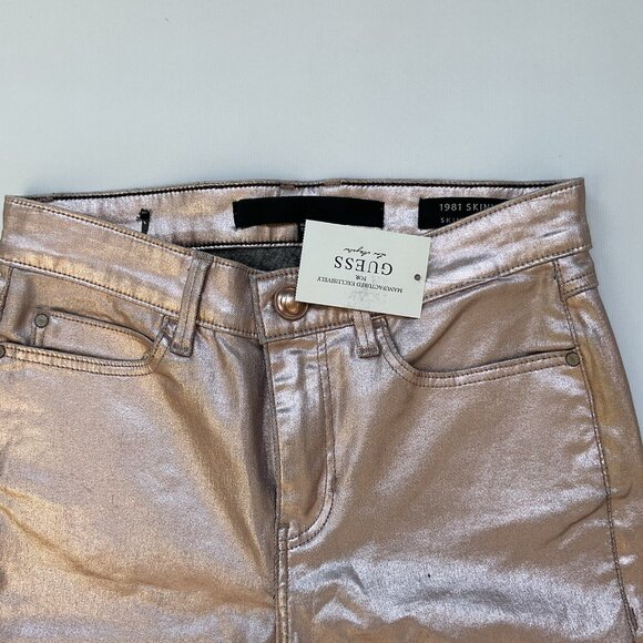 Guess Women’s 1981 High Rise Skinny Jeans Foil Gold Metallic Size 28 - Picture 5 of 8